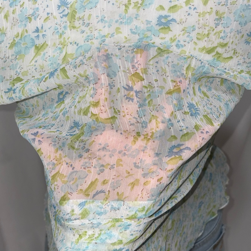 Taylor Light Blue Floral Ruffle-Front Blouse - Picture 5 of 9